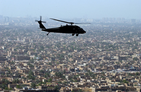  Black Hawk helicopter conducts a mission over Baghdad, Iraq, June 15, 2007.